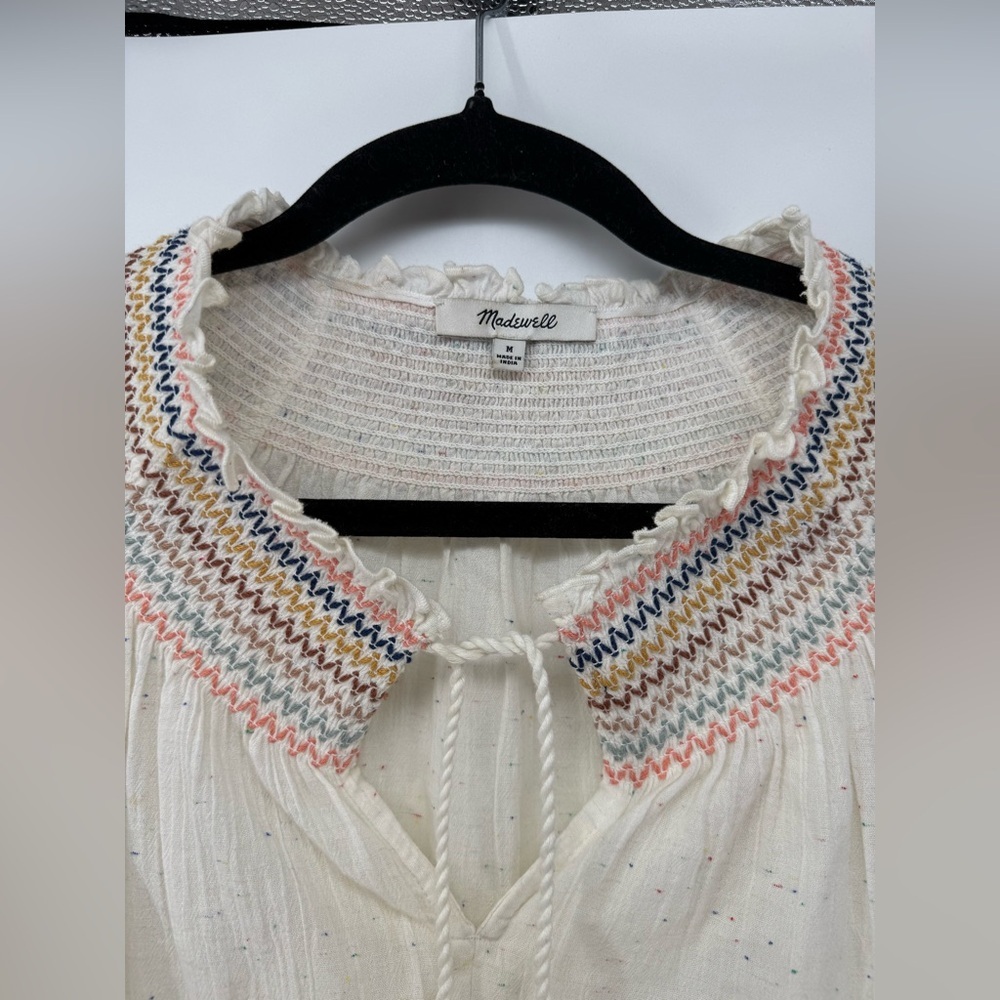 Madewell Rainbow Smocked Short Sleeve Peasant Blouse Top Size M Boho Style - Picture 2 of 5